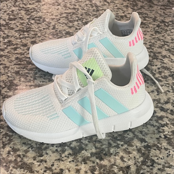 Adidas Kids White and Light Blue Sneakers - Picture 4 of 4